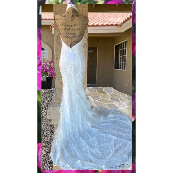 Lulus Glamour White Embroidered Halter Mermaid Maxi Dress Size M NWT - Picture 3 of 15